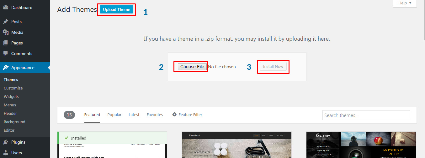 upload theme