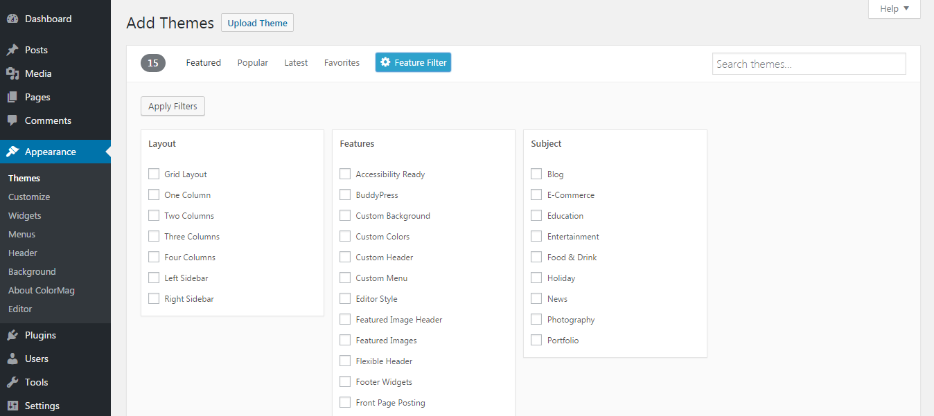 WordPress Themes Search Filter
