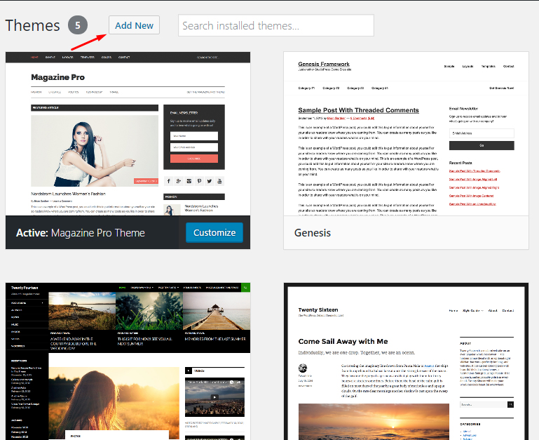 add new theme WordPress