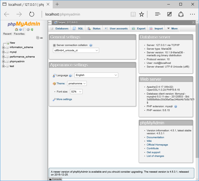  phpMyAdmin window