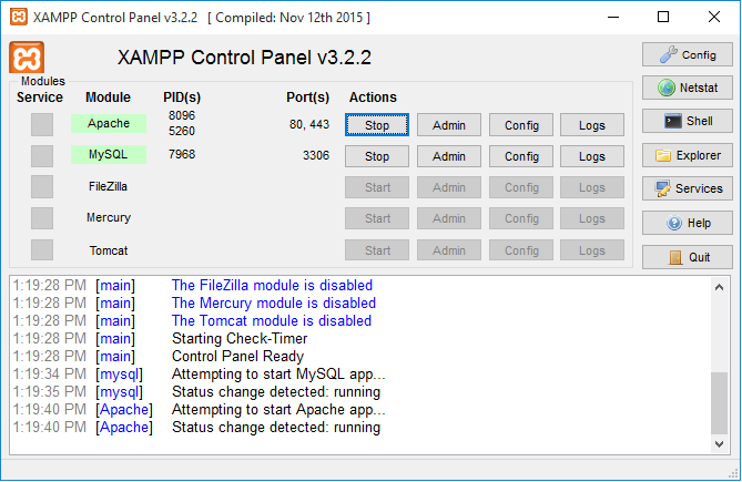 start Apache and MySQL