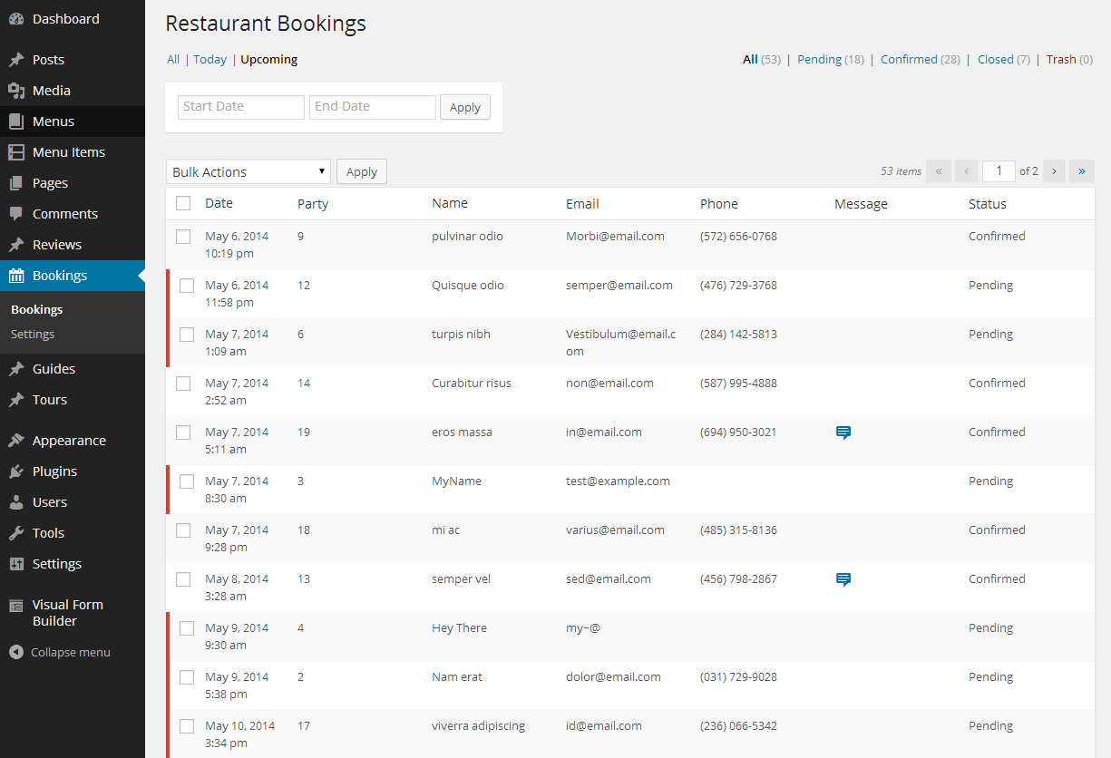 restaurant bookings