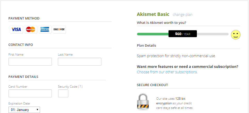 Akismet WordPress Plugin payment