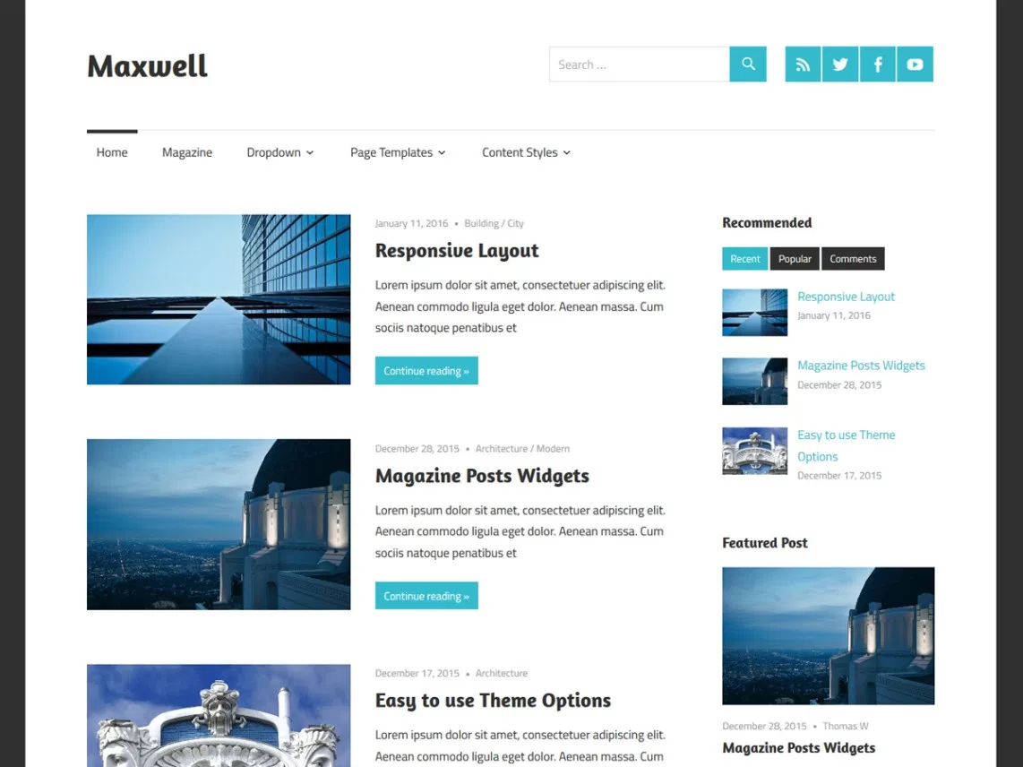 Maxwell theme for blogging websites