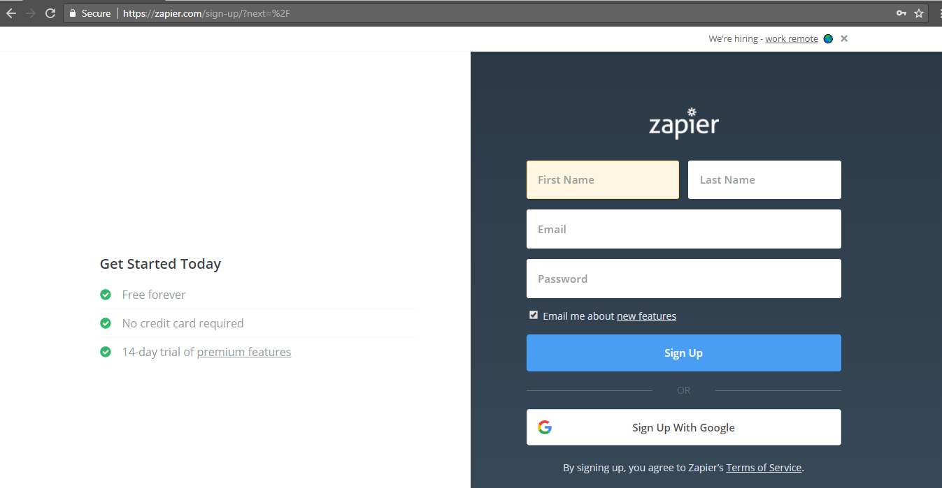 setting up zapier