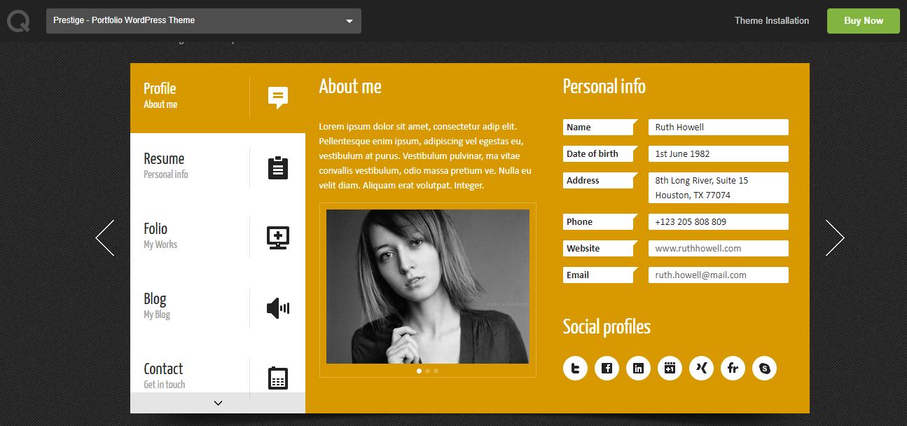 Prestige Portfolio WordPress Resume Theme