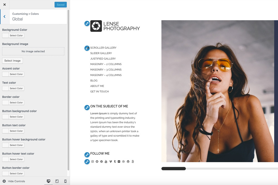 Lense WordPress theme for photographers