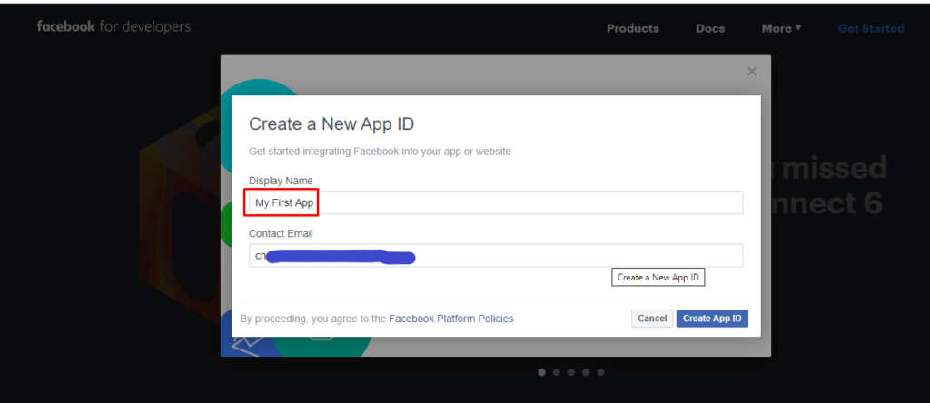 create a new FB app id