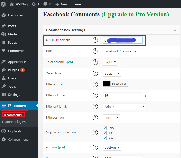 Configuring facebook app id on wordpress