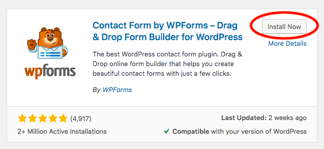 WPForms plugin install