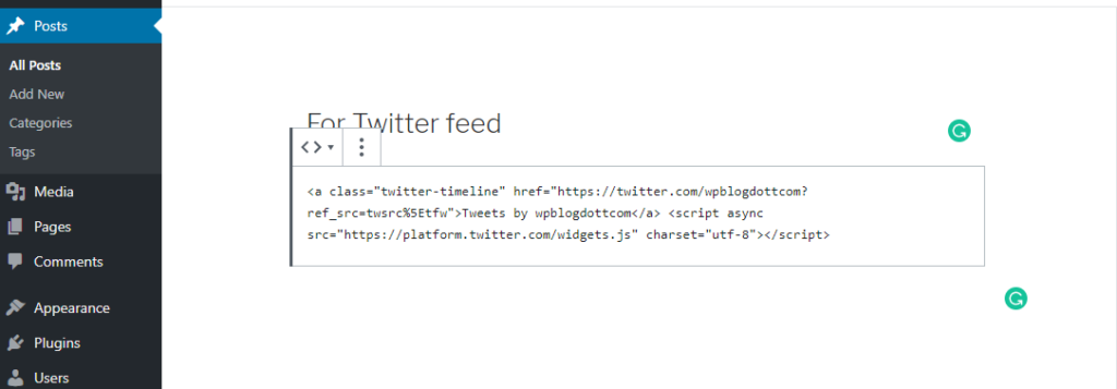 twitter feed code