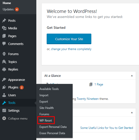 wp reset plugin setting