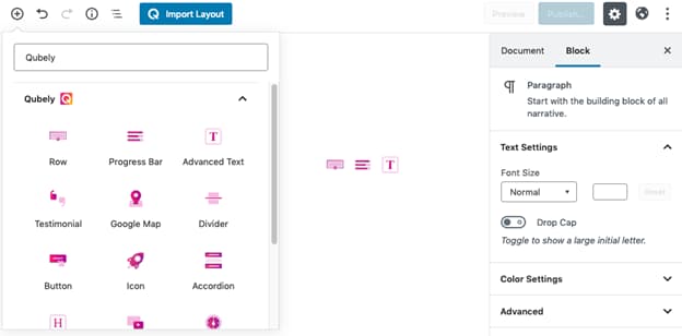 Access of Qubely Blocks in WordPress editor