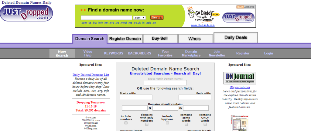 justdropped registered domain checker website