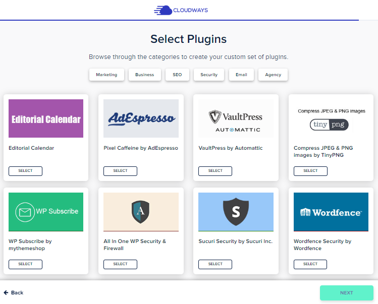 plugin selection in cloudways blueprint maker