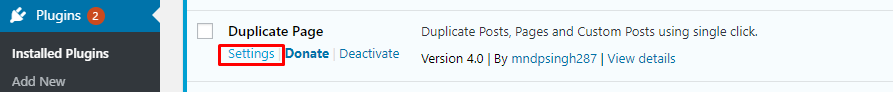 Duplicate page settings